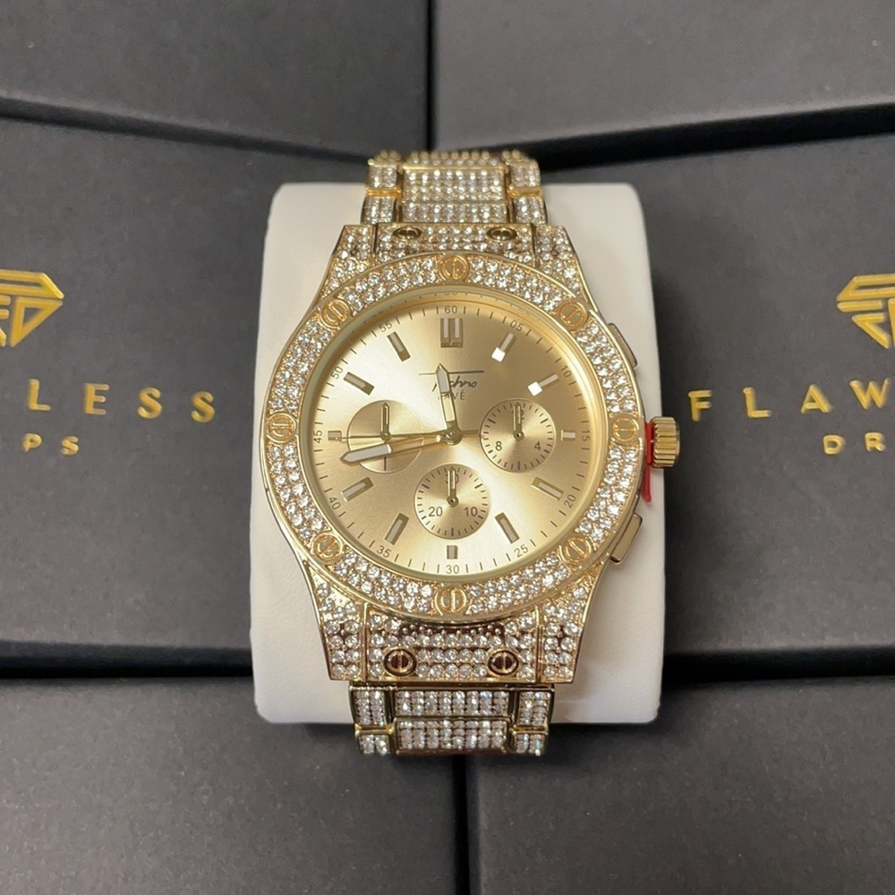 42mm Men's Iced Out Yellow Gold Diamond Watch